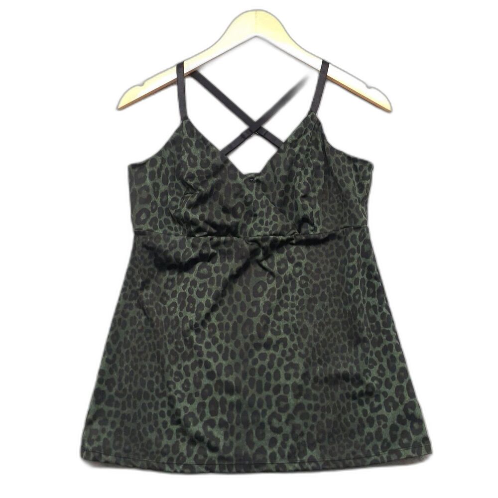Michael Kors Womens Sz L Leopard Print Tank Tankini Top Green Black Athletic